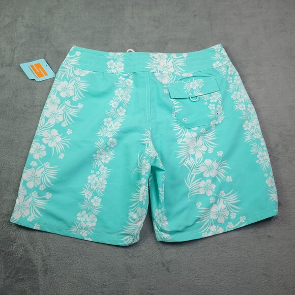 Sideout Floral Womens Swim Shorts Juniors 15 Aqua Blue Pocket New - Picture 3 of 5